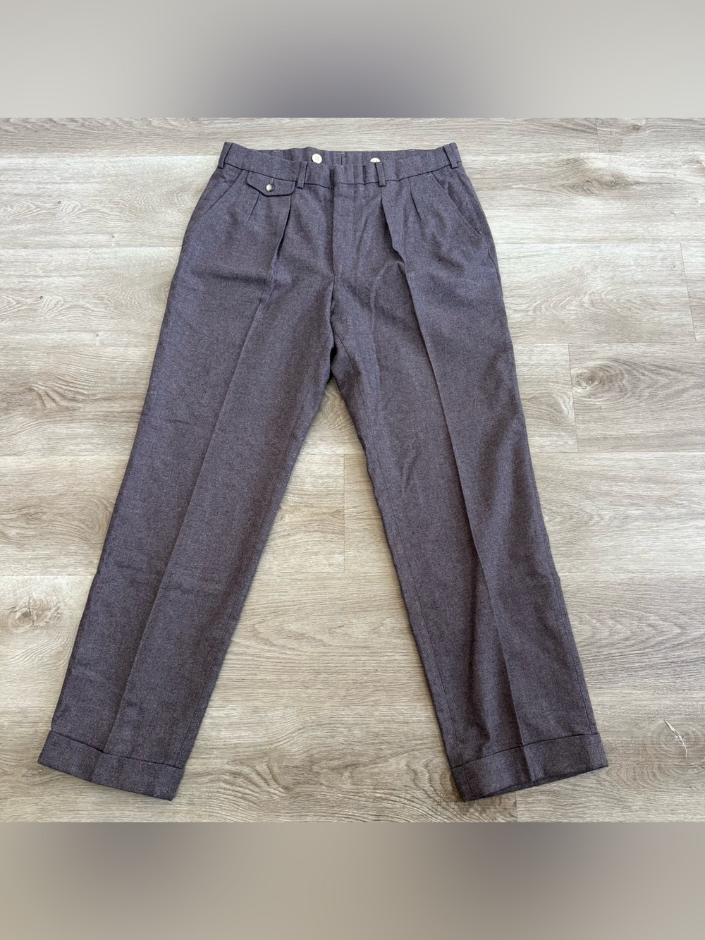 Vintage 70s USA Made High Waist 100% Wool Watch Pocket Pleated Brown Pants 32x29